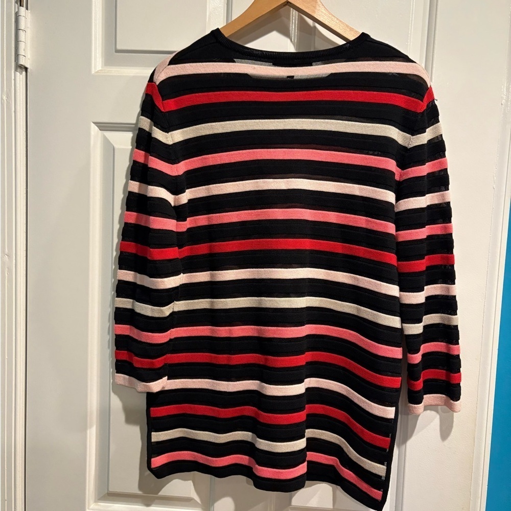 St. John ombré Striped Viscose Wool Blend Top sweater sz M black red - Picture 2 of 6